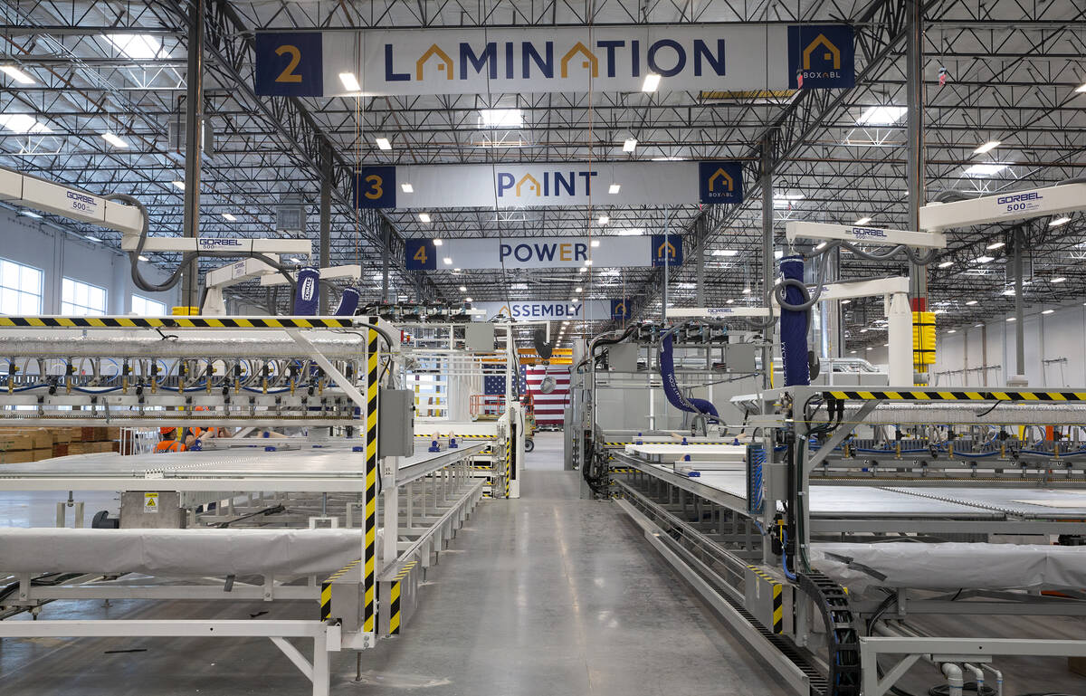 The assembly line-style setup at Boxabl in August 2021 in North Las Vegas. (Ellen Schmidt/Las V ...