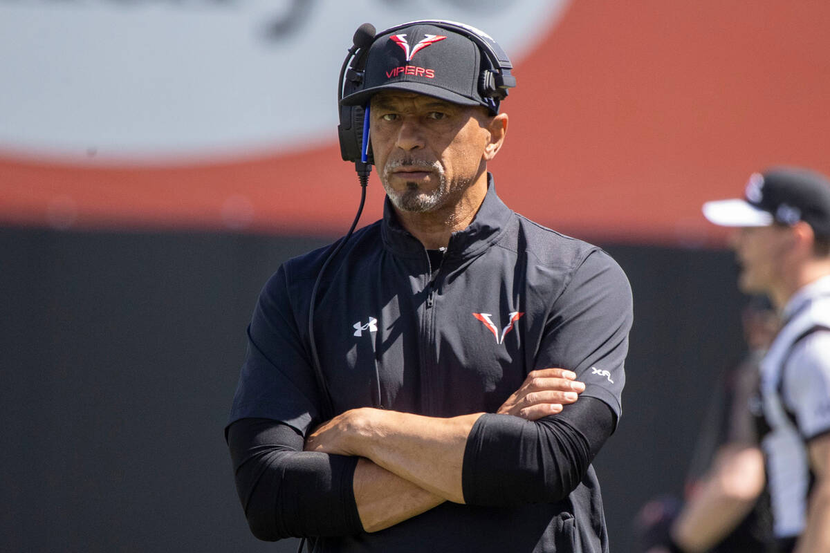 Vegas Vipers head coach Rod Woodson on the sideline during the first half of an XFL game agains ...