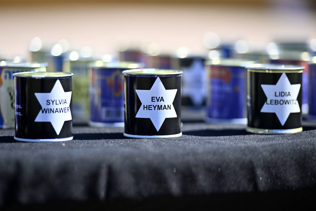Memorial candles are displayed during the Six Million Steps gathering at The Hills Park on Apri ...