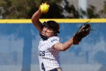 Shadow Ridge pitcher Josslin Law (4) delivers during the first inning of a softball game agains ...