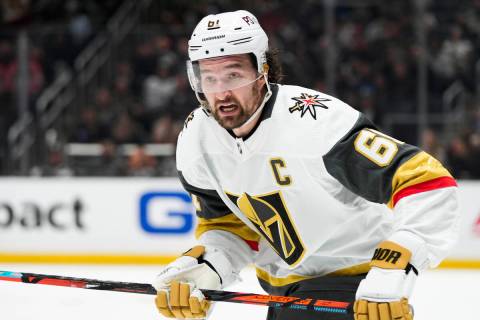 Vegas Golden Knights' Mark Stone skates during the third period of an NHL hockey game against t ...