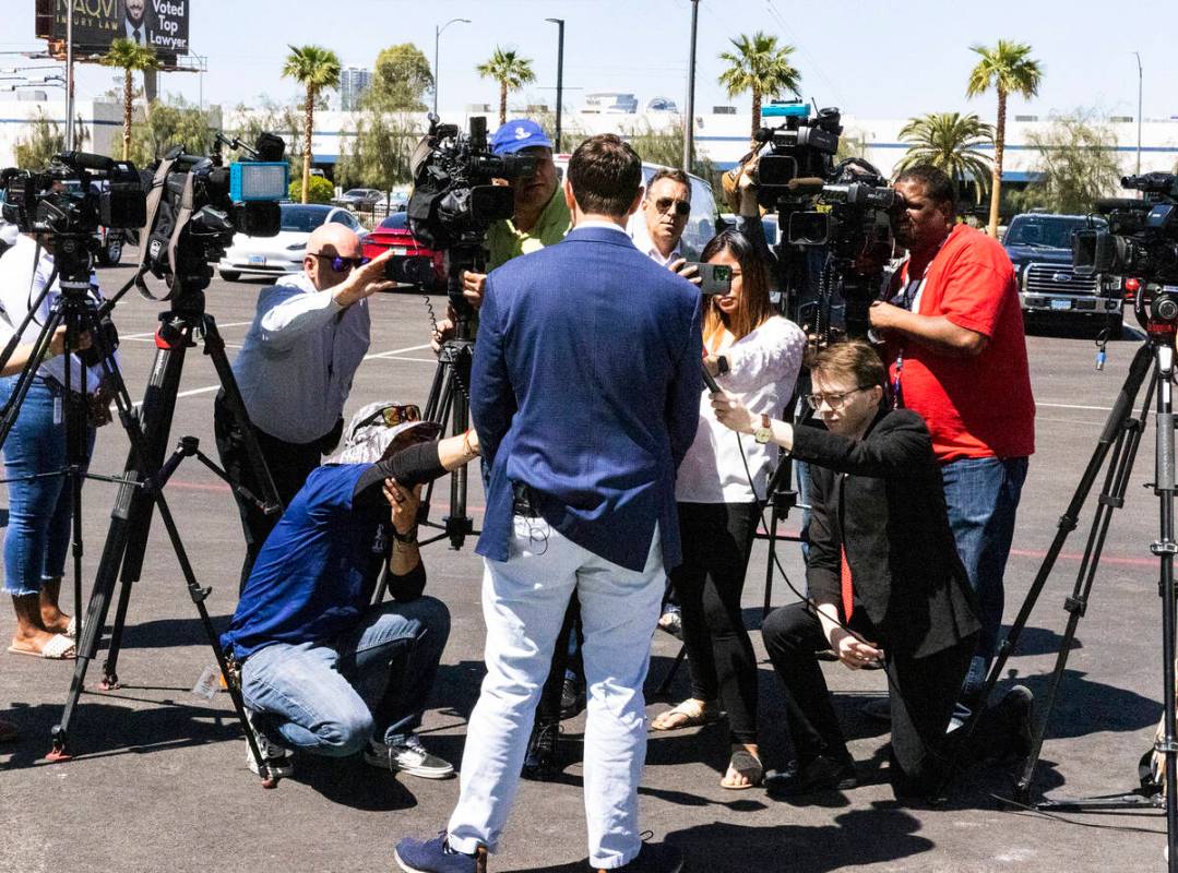 Clark County commissioner Michael Naft speaks to the media after the unveiling ceremony for new ...