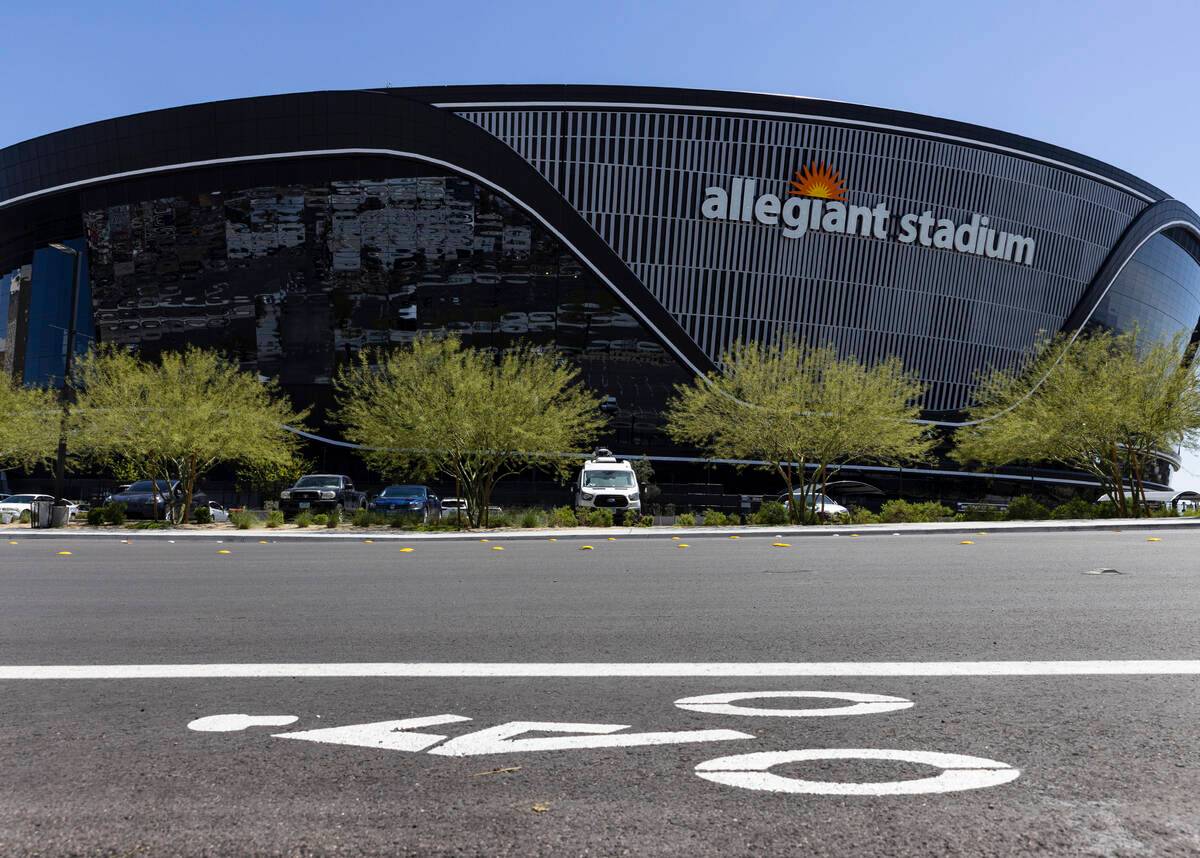 Bike Racking Stadium Raiders unveil new bicycle racks, bike paths at Allegiant Stadium ...