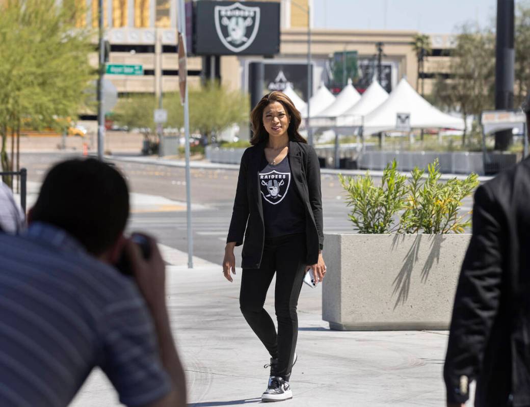 Raiders President Sandra Douglass Morgan arrives to participate in the unveiling ceremony for n ...