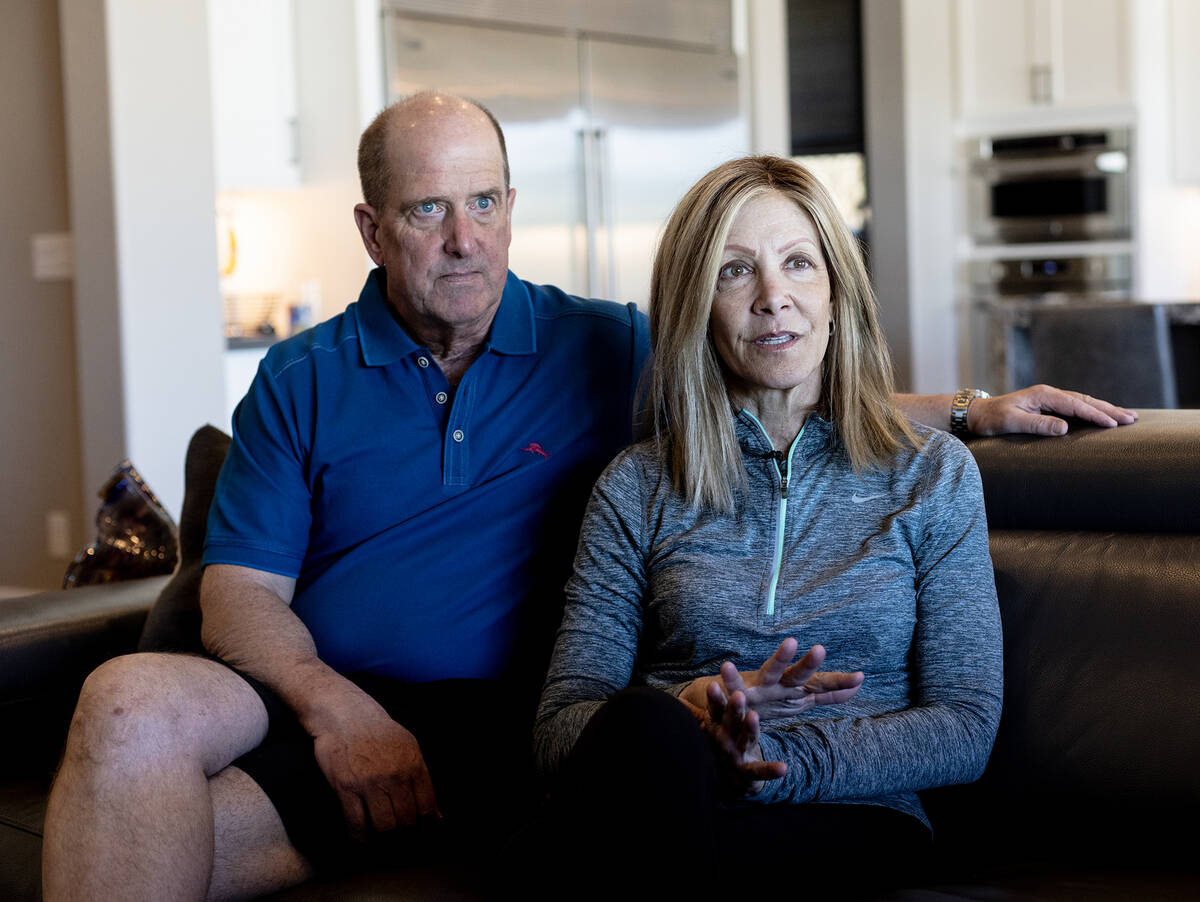 Jeff Bracey, left, and wife Lynda Brooks-Bracey speak to the Review-Journal at their home in La ...