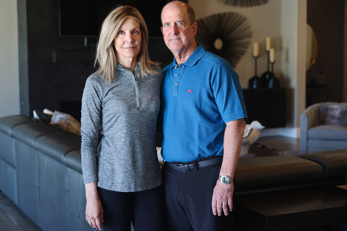 Lynda Brooks-Bracey, left, and her husband Jeff Bracey, right, at their home in Las Vegas, Tues ...