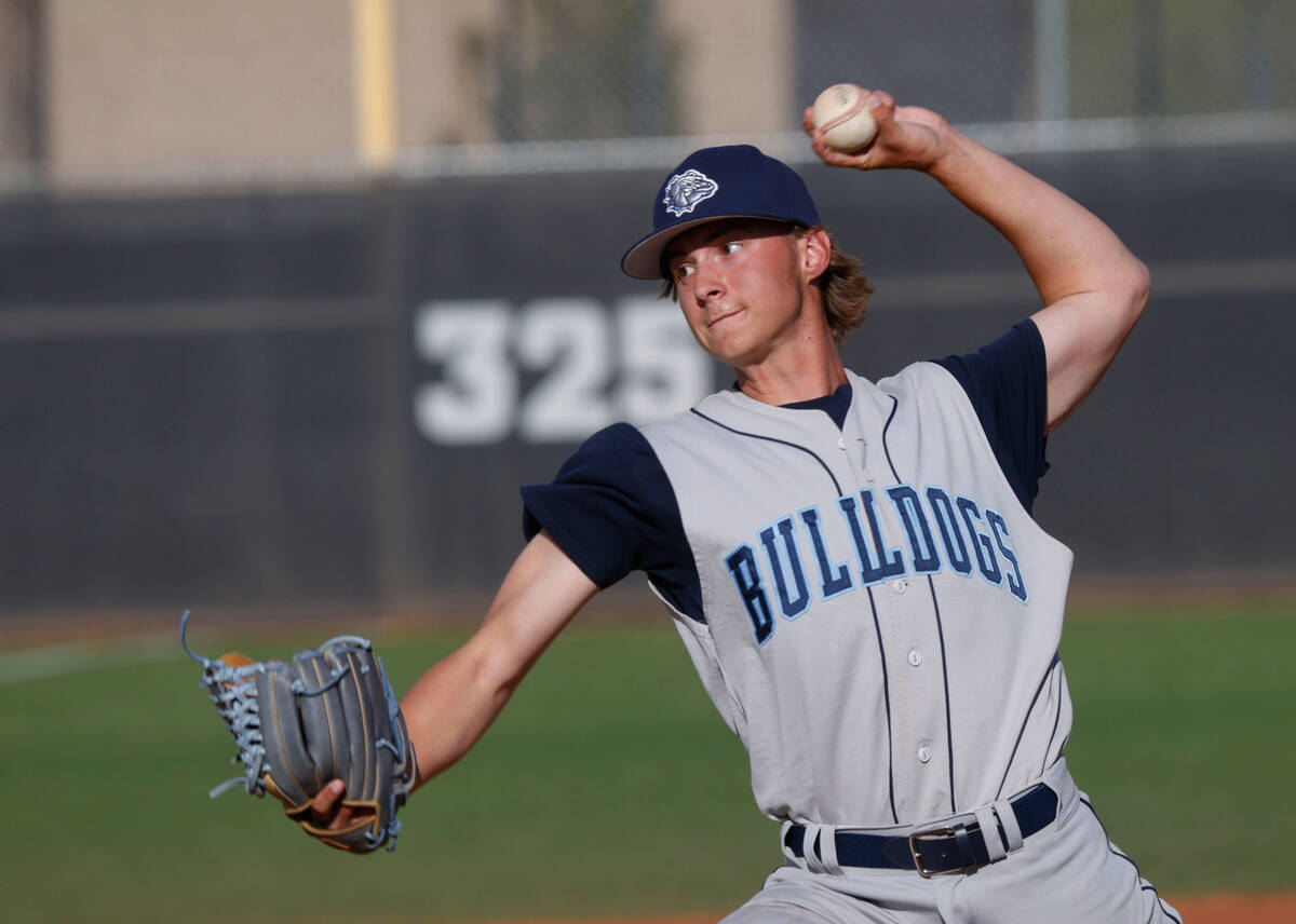 Centennial's Carter Lindell (21) delivers against Basic during the fifth inning of a baseball g ...