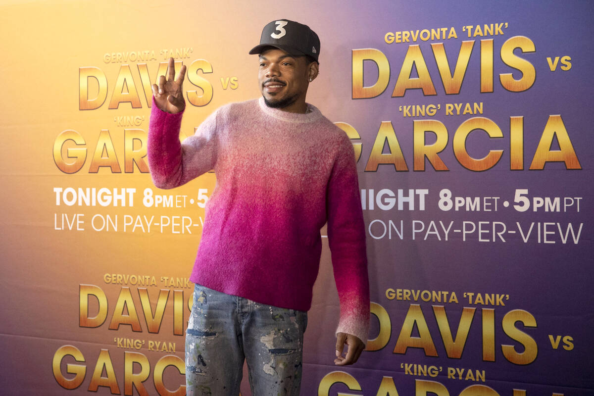 Chance the Rapper poses on the red carpet prior to the Ryan Garcia-Gervonta Davis boxing fight ...