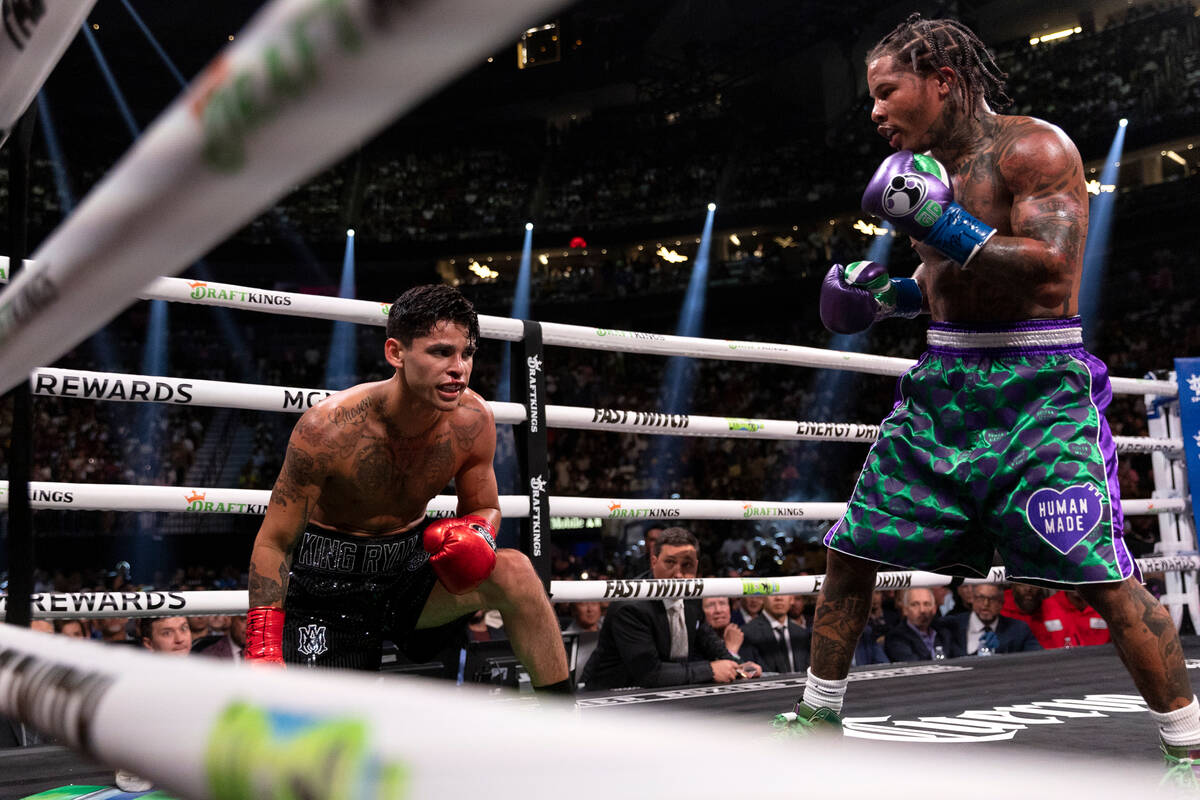 Gervonta Davis got a hit on Ryan Garcia, who lost by a technical knock out, during their catchw ...