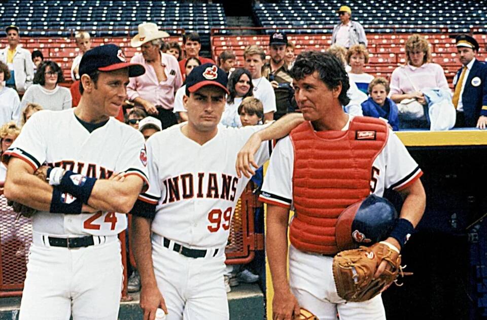 From left, Corbin Bernsen, Charlie Sheen and Tom Berenger star in "Major League." (Paramount)