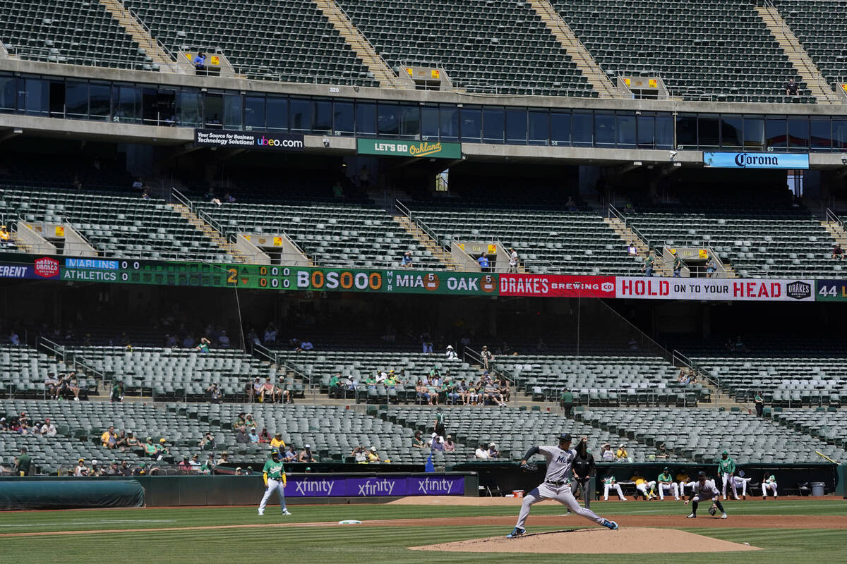 Miami Marlins' Jesus Luzardo during a baseball game against the Oakland Athletics in Oakland, C ...