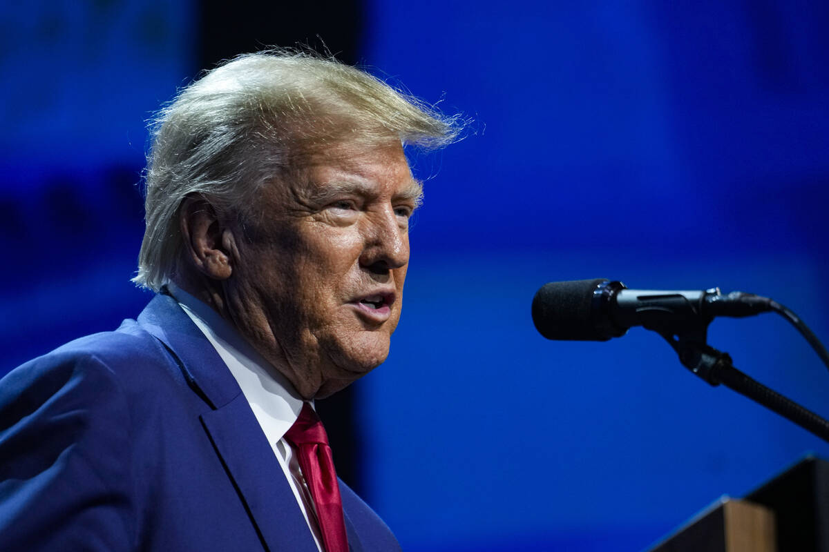 FILE - Former President Donald Trump speaks at the National Rifle Association Convention in Ind ...