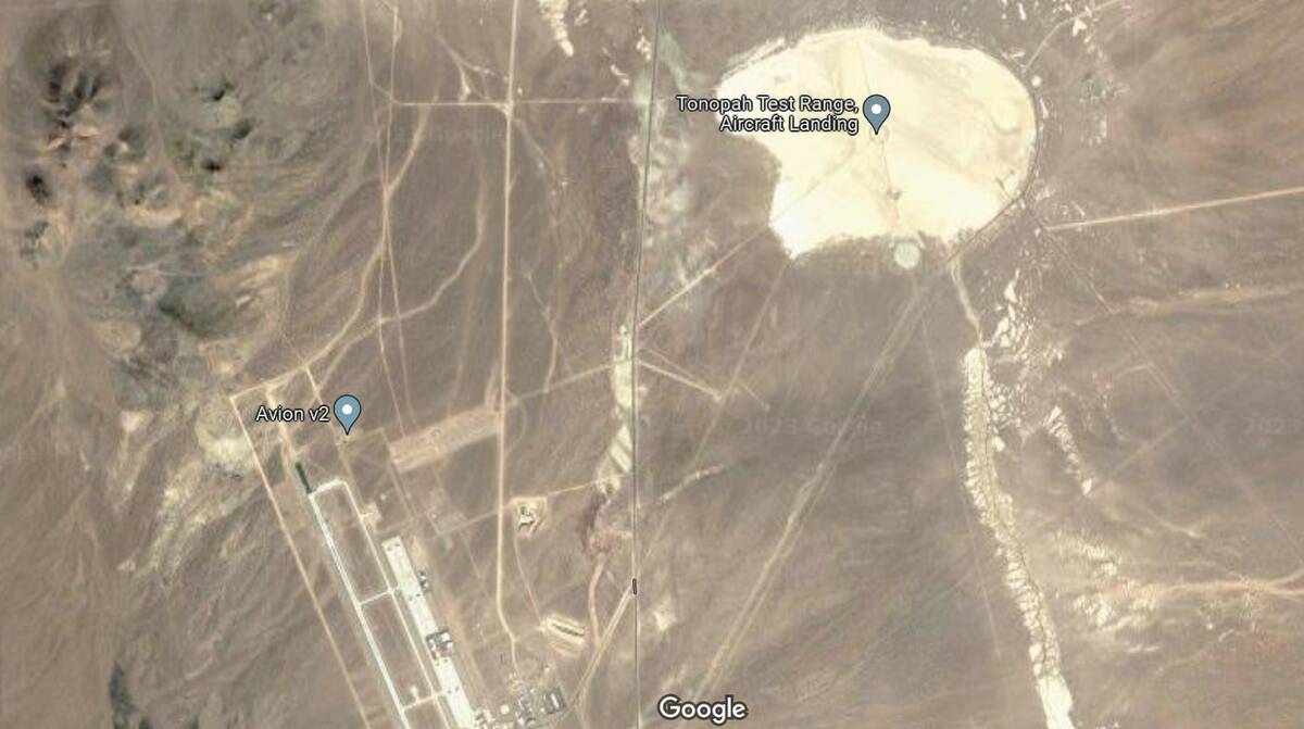 Screenshot of Google Earth that shows the Tonopah Test Range.