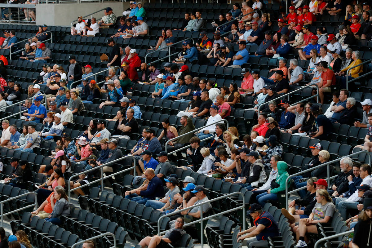 Baseball fans are shown in the stands during an Aviators game against the Tacoma Rainiers Tuesd ...