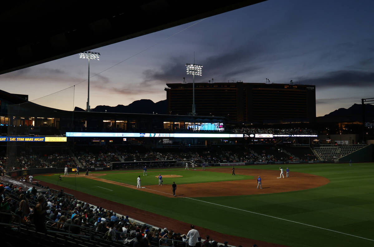 The Las Vegas Aviators play against the Tacoma Rainiers Tuesday, April 25, 2023, in Las Vegas. ...