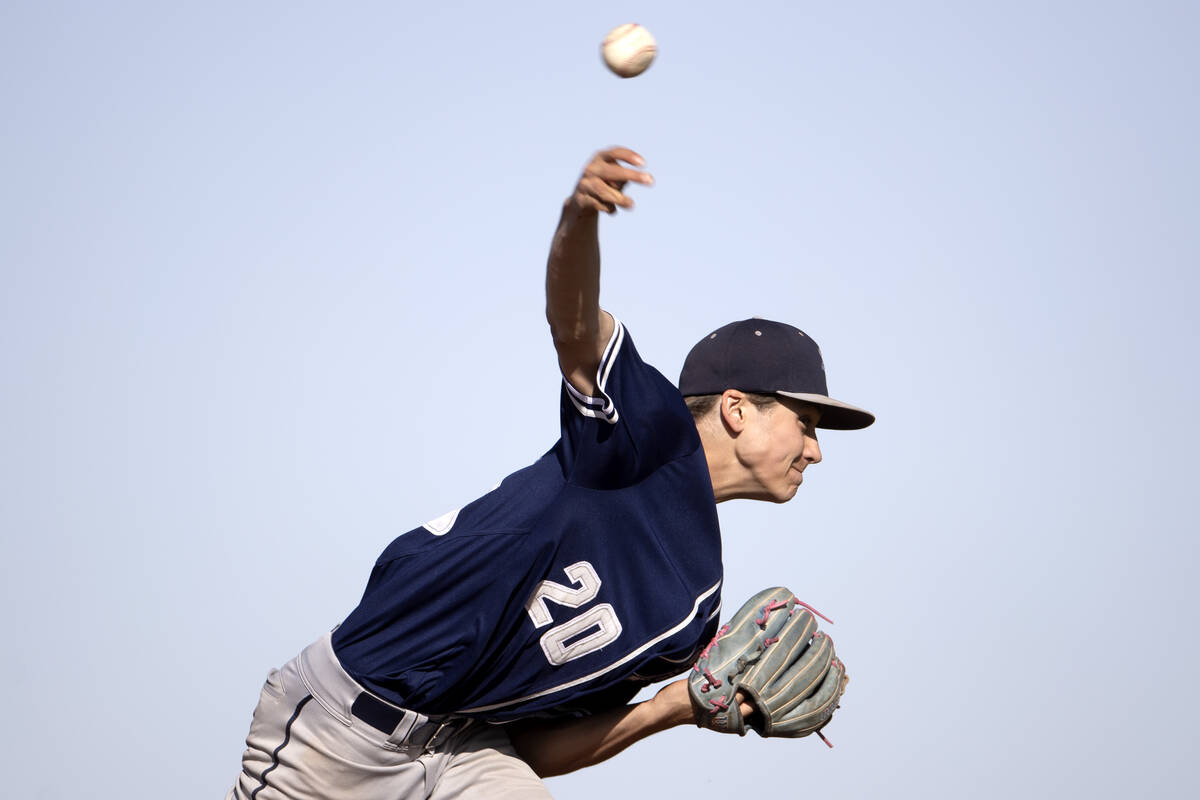 Shadow Ridge pitcher Brayden Somers throws to Sierra Vista during a Class 4A high school baseba ...