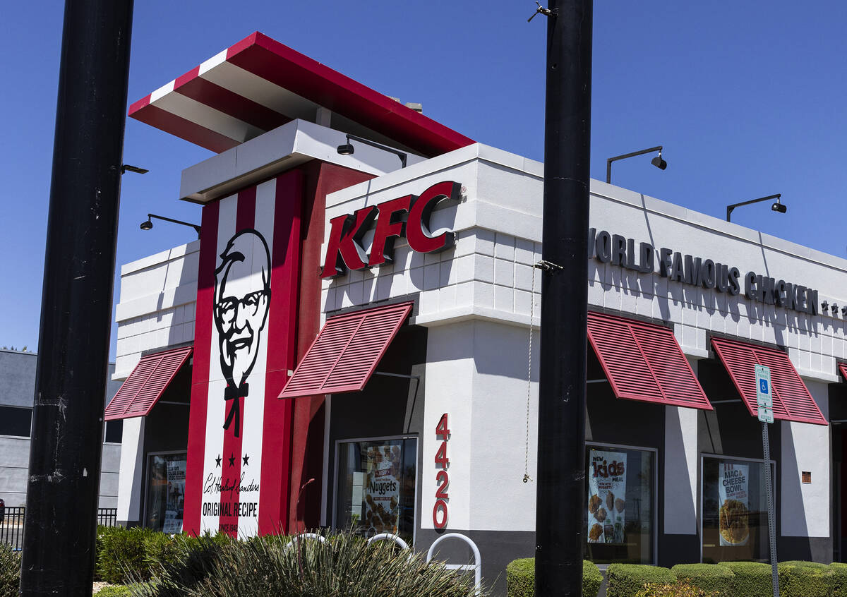 A KFC fast-food restaurant on Sahara Avenue is shown, on Wednesday, April 26, 2023, in Las Veg ...