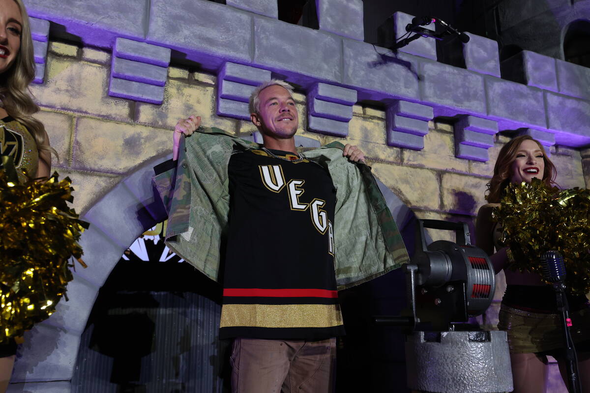 Superstar DJ Diplo performs at Knight Club between periods of the Golden Knights game against t ...