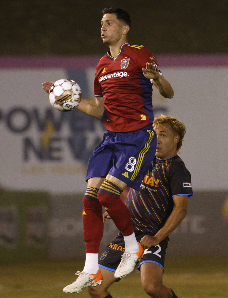 Real Salt Lake midfielder Damir Kreilach (8) controls the ball against Las Vegas Lights FC midf ...