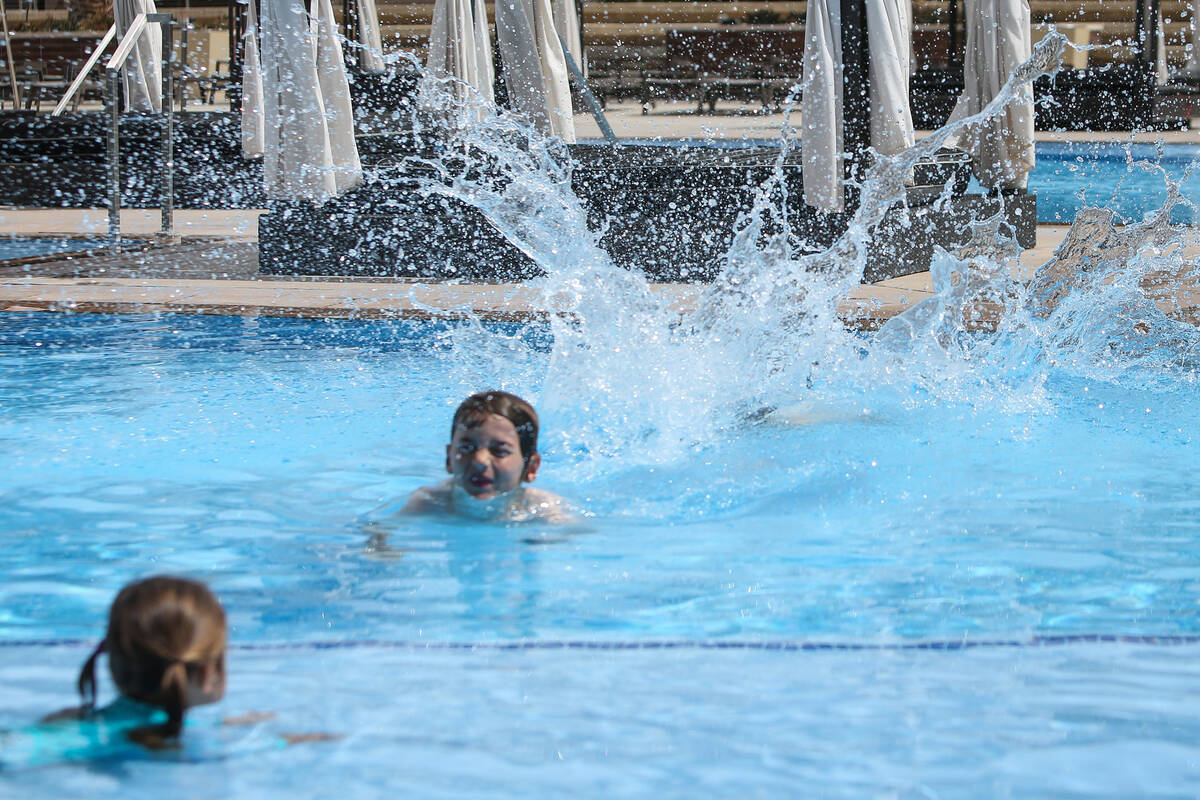People swim at the pool at the M Resort in Henderson in 2019. (Las Vegas Review-Journal)