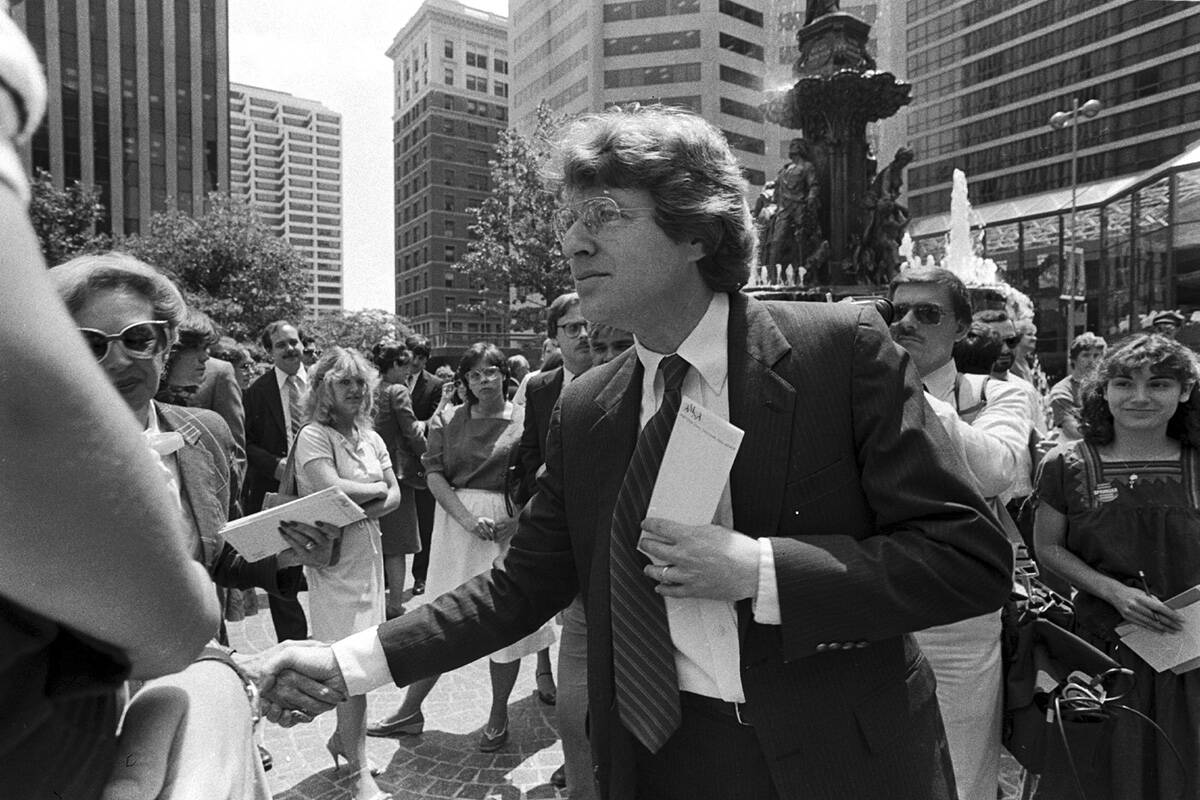 FILE - Democratic gubernatorial candidate Jerry Springer greets supporters at a rally on Founta ...