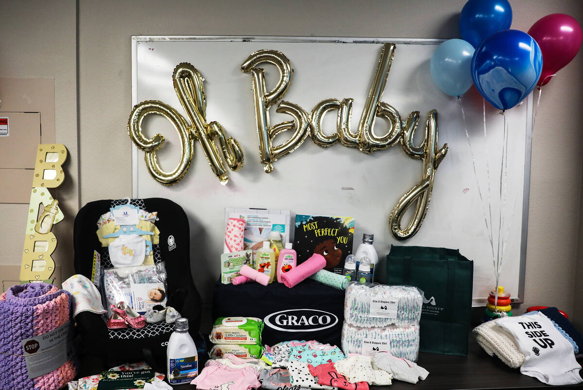 “Baby bundle” items from the nonprofit Baby’s Bounty at a press conference ...
