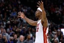 Miami Heat forward Jimmy Butler reacts in the closing seconds of the second half of Game 5 in t ...