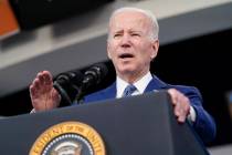 FILE - President Joe Biden speaks in the South Court Auditorium on the White House campus, Marc ...