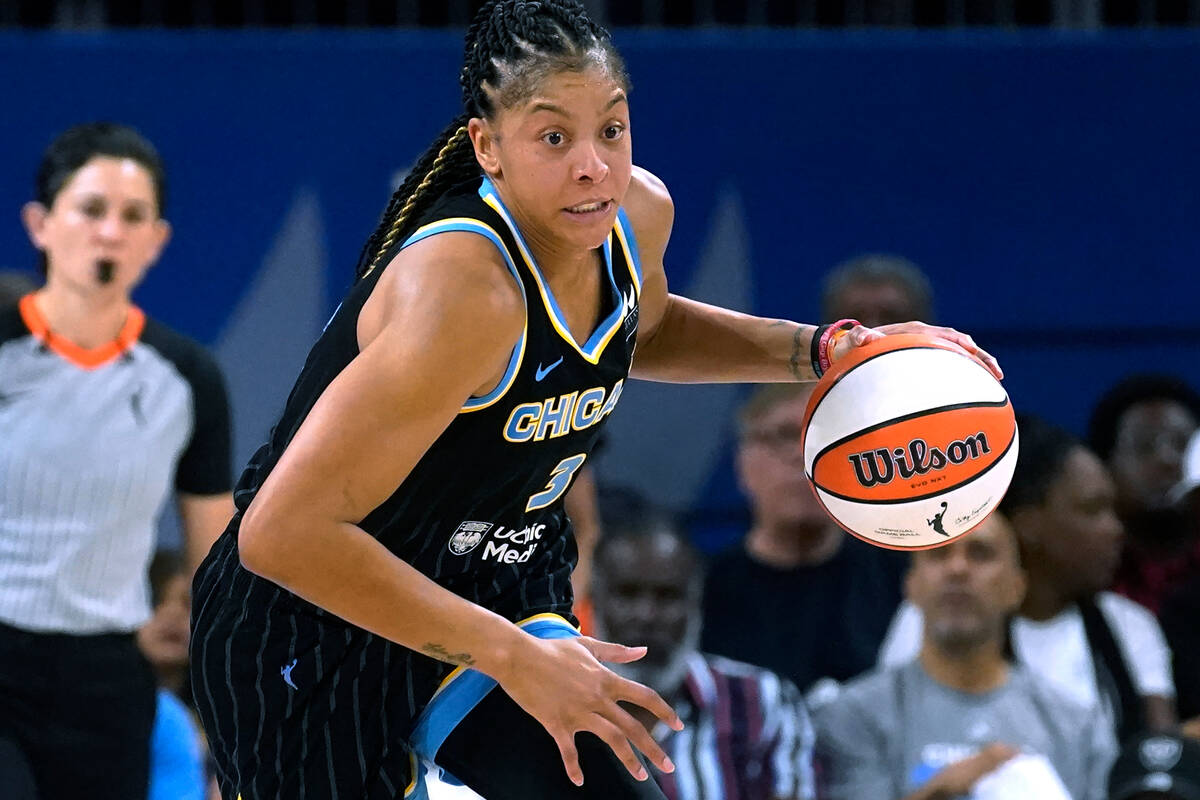 FILE - Chicago Sky's Candace Parker starts a fast break during Game 1 of the team's WNBA basket ...