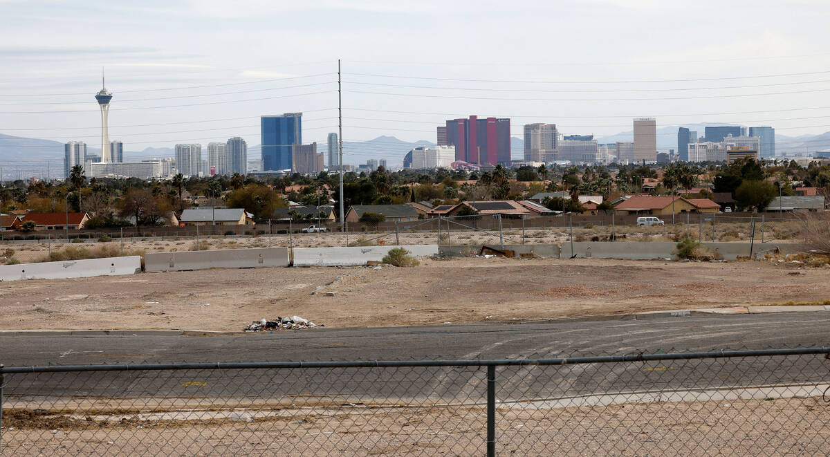 The view of the Las Vegas Strip from Ernest Johnson’s house is seen Wednesday, March 8, 2023, ...