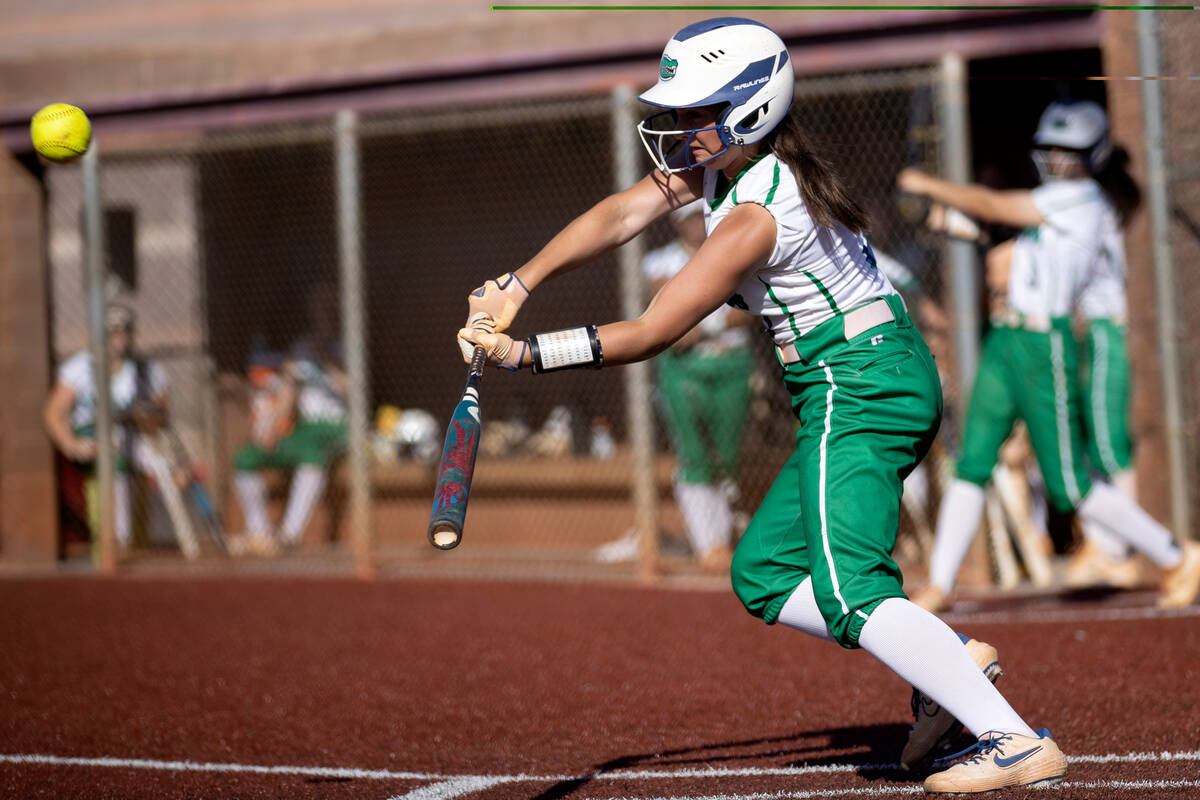 Green Valley’s Lauryn Galvin bats against Faith Lutheran during a high school softball g ...