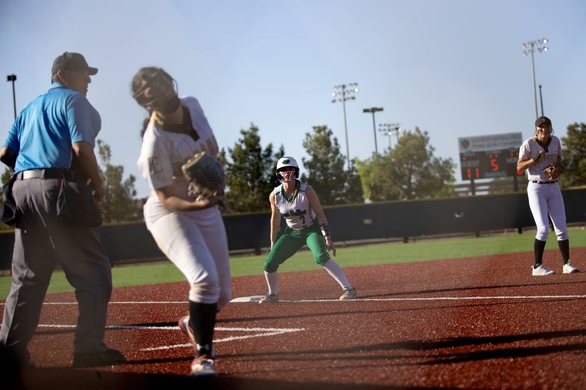 Green Valley’s Aspyn Beattie decides to stay at third base while Faith Lutheran’s ...