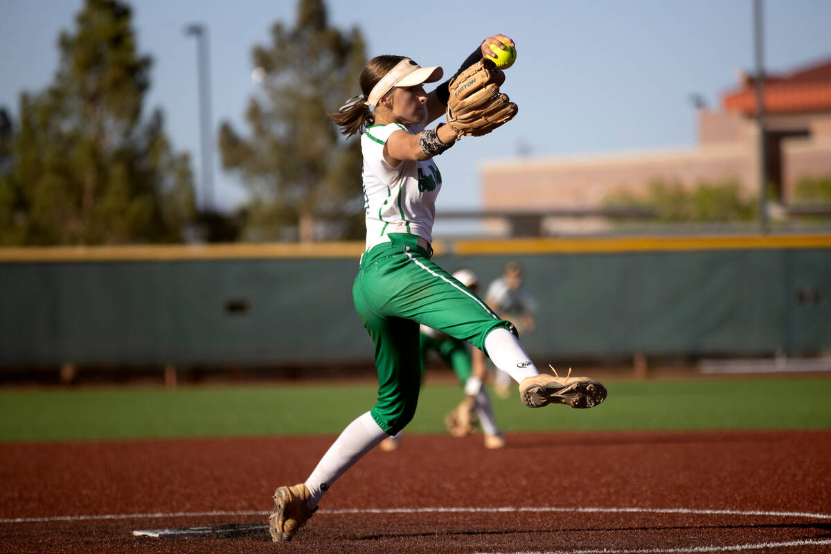 Green Valley pitcher Avari Morris pitches to Faith Lutheran during a high school softball game ...