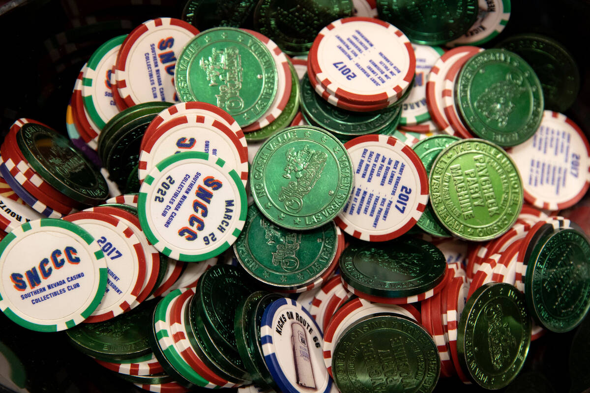 Southern Nevada Casino Collectibles Club poker chips are available during a memorabilia show at ...
