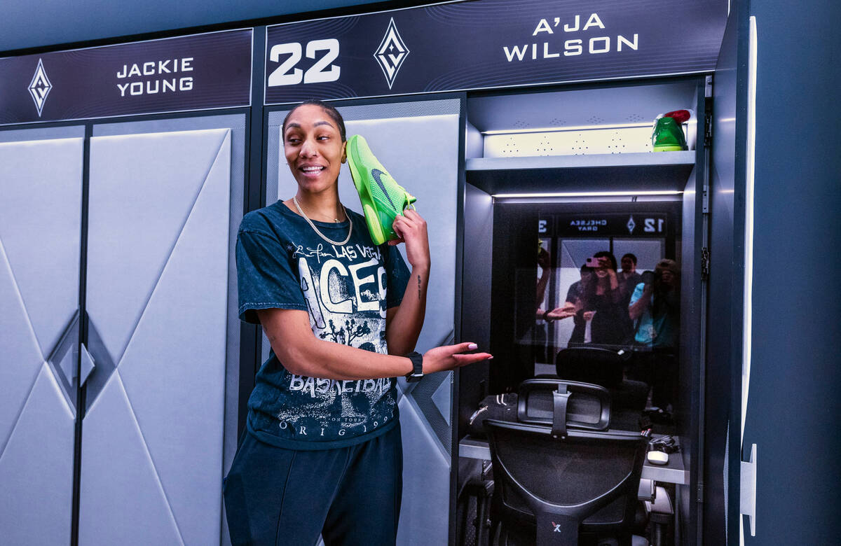 The Aces A'ja Wilson gives a tour of her new locker room complete with ventilation for shoes an ...