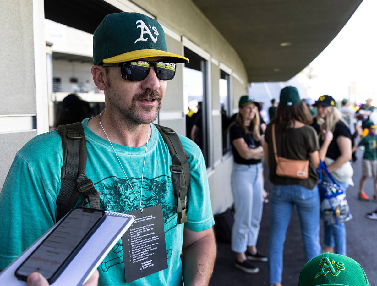 The Oakland A's fan Todd Houston speaks during an interview with the Las Vegas Review-Journal o ...