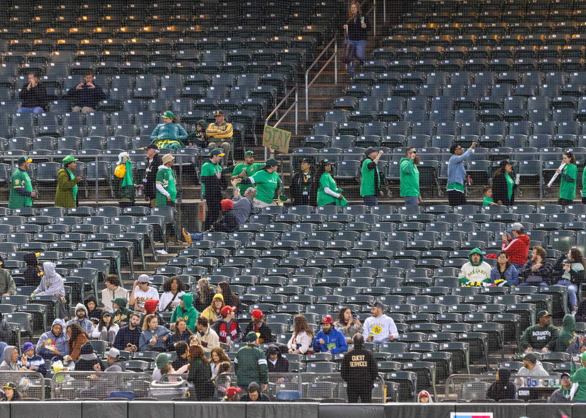 The Oakland A's fans protest at the Oakland Coliseum during a baseball game between the A’s a ...