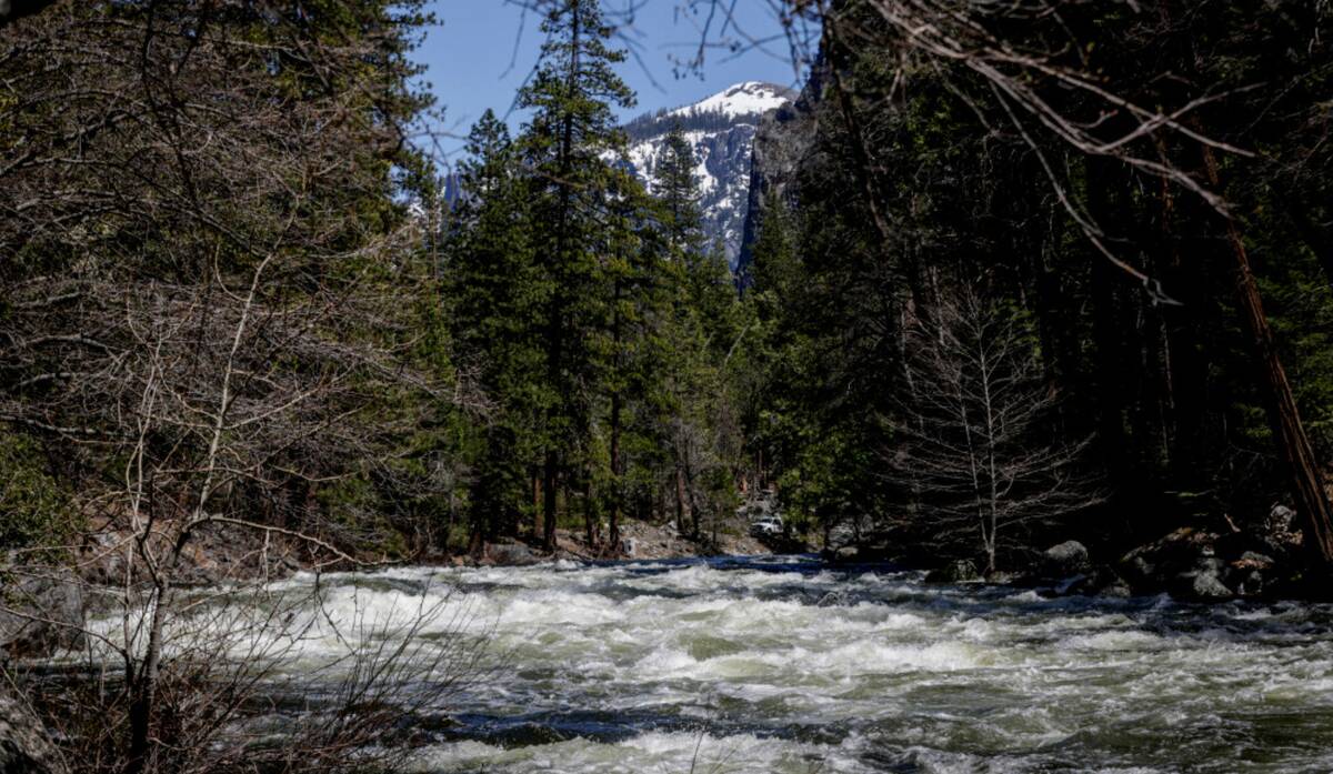 The Merced River rages through Yosemite National Park, Calif., on Tuesday, April 25, 2023. (Bro ...
