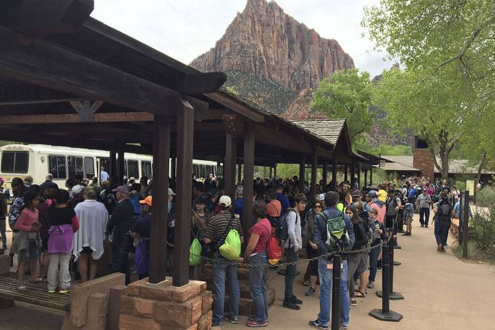 People line up at Zion National Park in Utah in November 2016. (Zion National Park via AP)