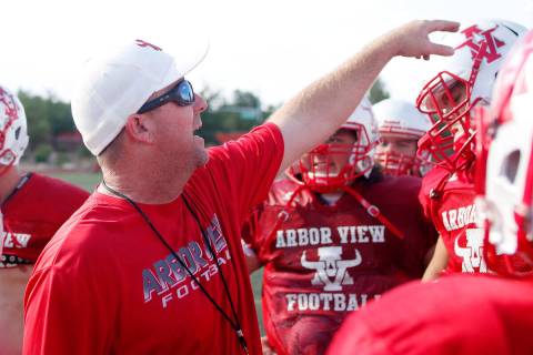 Arbor View varsity football head coach Matt Gerber during practice at Arbor View High School in ...