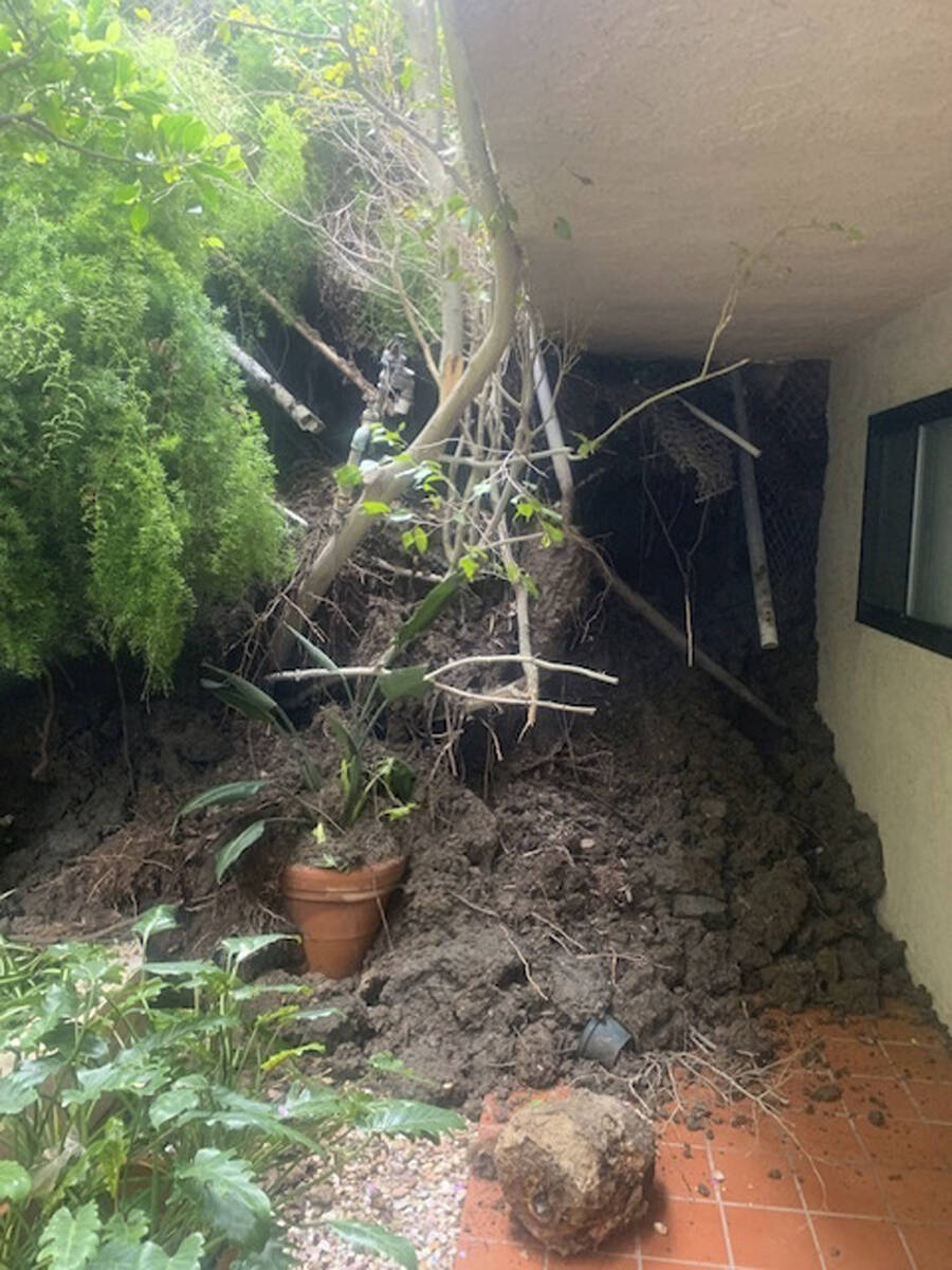 This photo provided by the City of San Clemente, shows damage from a landslide on the western s ...