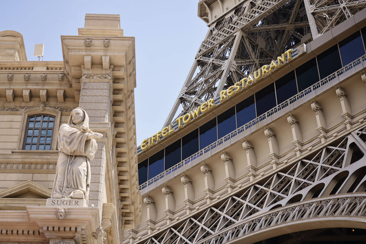 The windows of the Eiffel Tower Restaurant in Paris Las Vegas are seen overlooking the Strip, T ...
