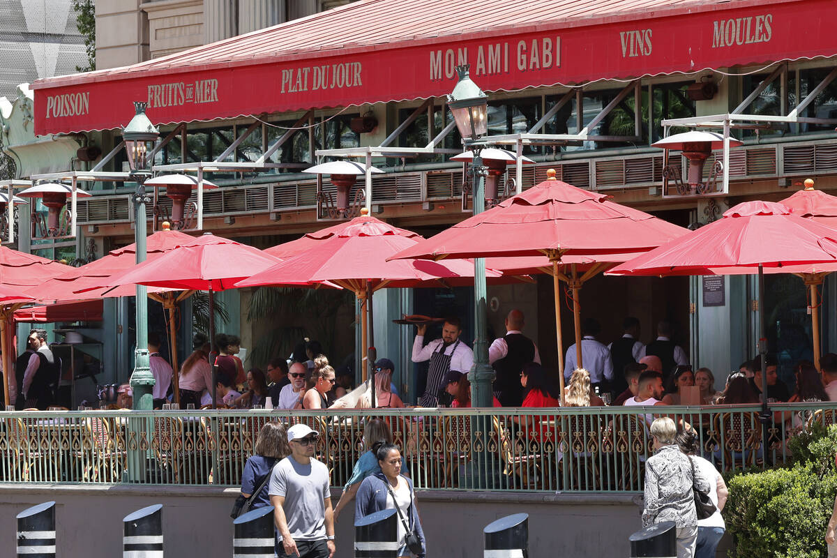 Mon Ami Gabi, a French bistro in Paris Las Vegas, is seen on the Strip, Thursday, May 18, 2023, ...
