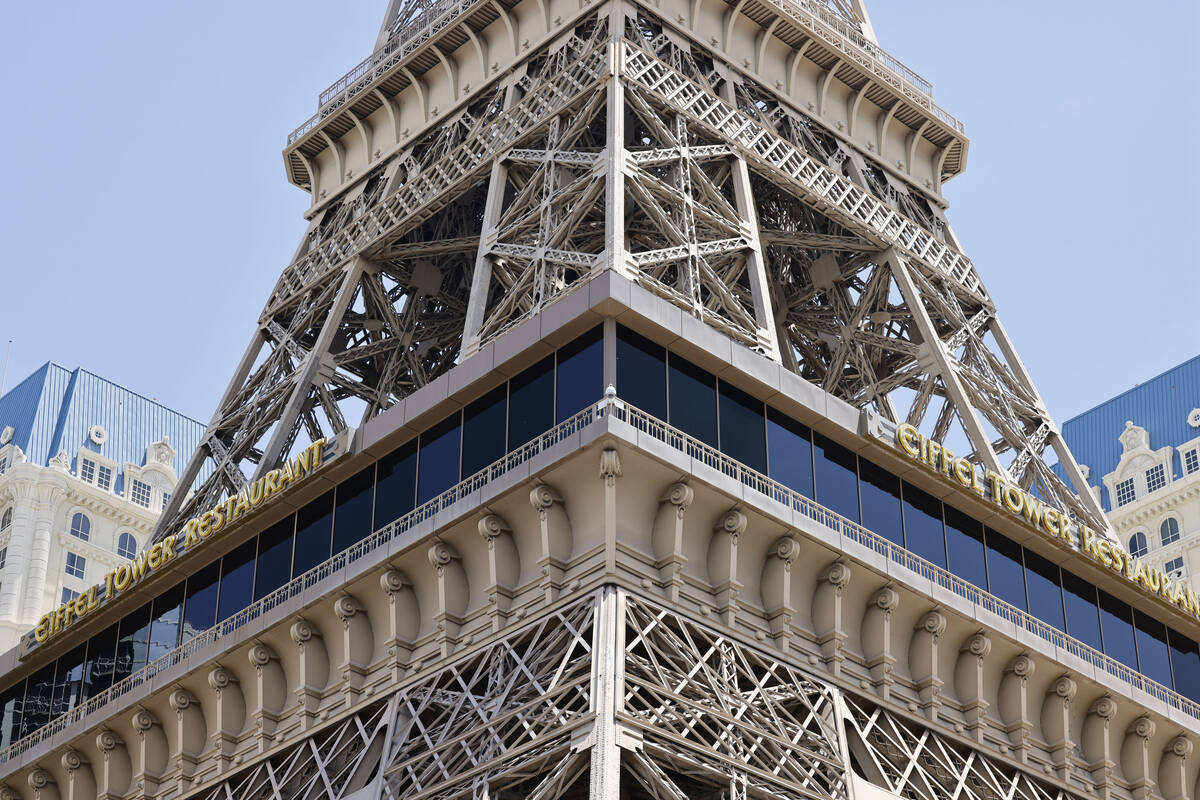 The windows of the Eiffel Tower Restaurant in Paris Las Vegas are seen overlooking the Strip, T ...