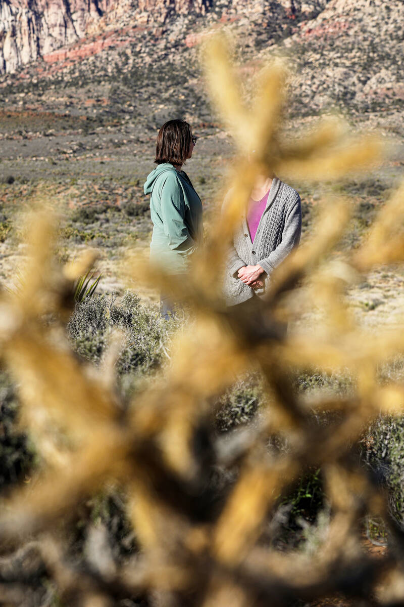 Brittany Bennett, left, and Jennifer Peterson, right, in the desert off Red Rock Canyon Road in ...