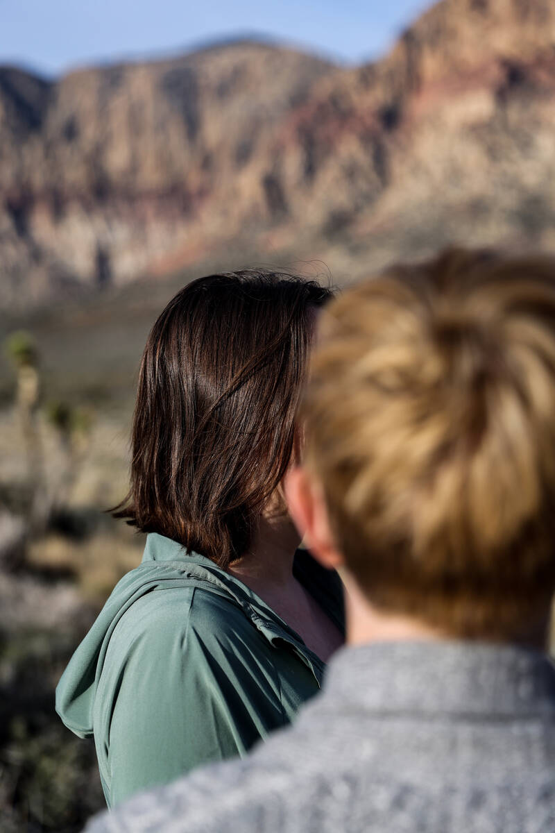 Brittany Bennett, left, and Jennifer Peterson, right, in the desert off Red Rock Canyon Road in ...