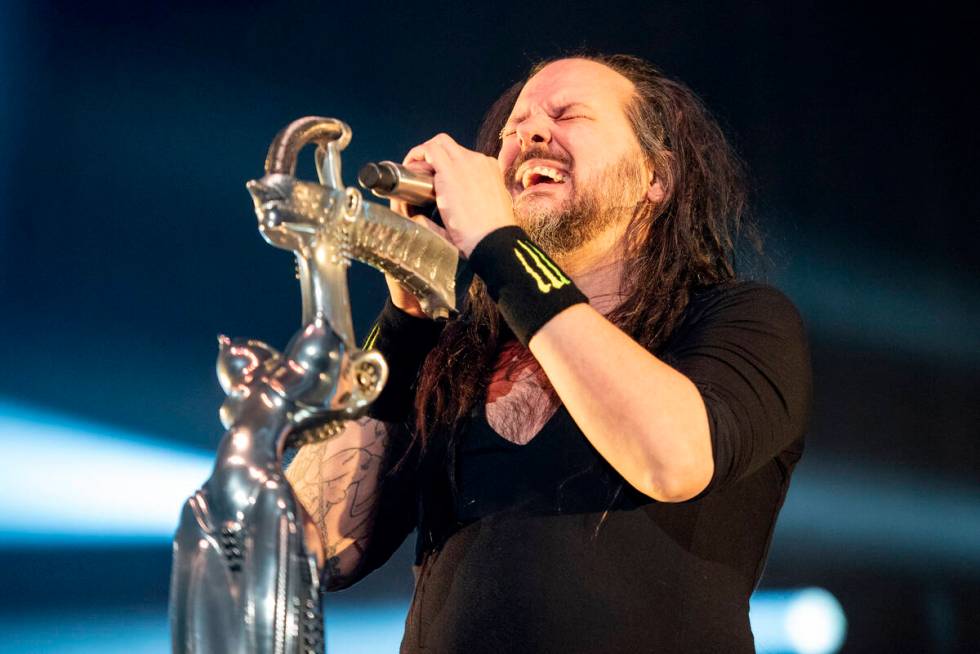 Jonathan Davis of Korn performs at BMO Harris Bank Center on Thursday, Feb. 6, 2020, in Rockfor ...