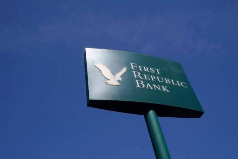 File - A sign for a First Republic Bank location is shown in San Francisco, Tuesday, April 25, ...