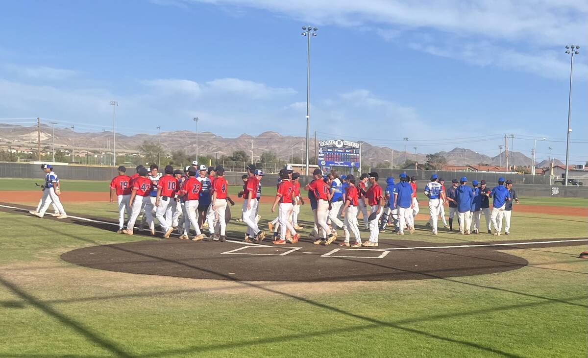 Coronado and Basic shake hands following the Cougars' 4-3 road win over Basic on Monday. (Alex ...