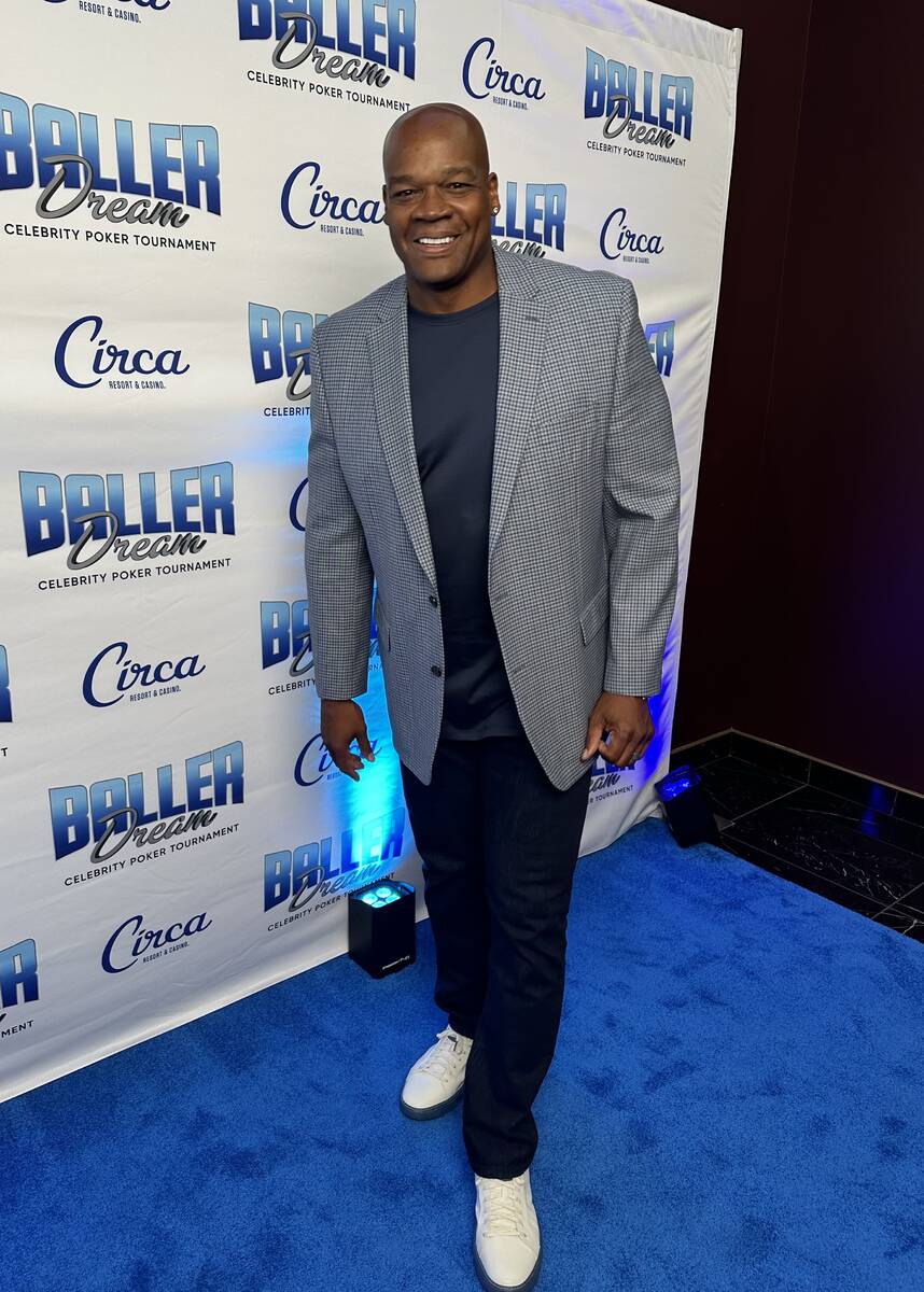 Ex-big league star Frank Thomas is shown on the blue carpet at the Baller Dream Celebrity Poker ...